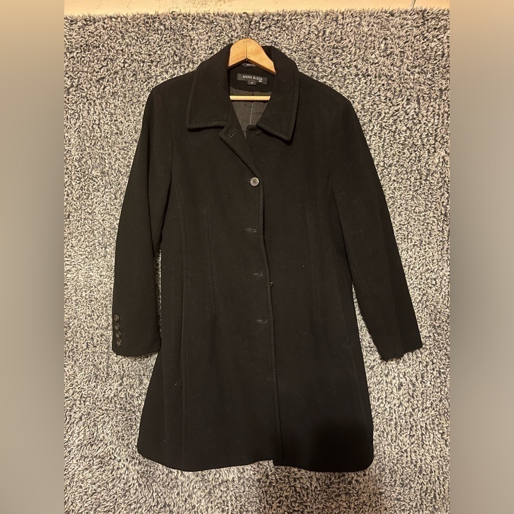 ANNE KLEIN Wool Blend Women Coat Overcoat Black Sz 14
